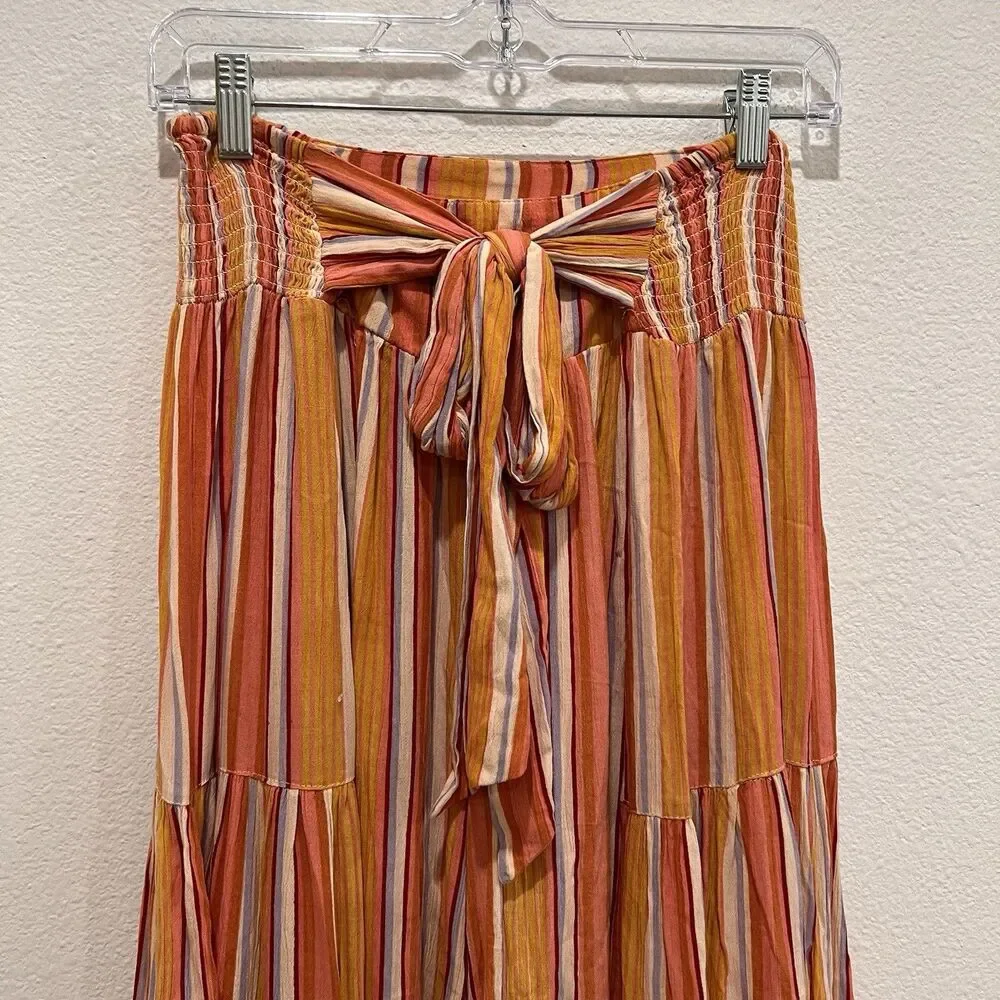 Angie Women’s Wide Leg Pants Orange Stripe Sz S Waist Tie Boho Festival Prairie - Picture 3 of 9